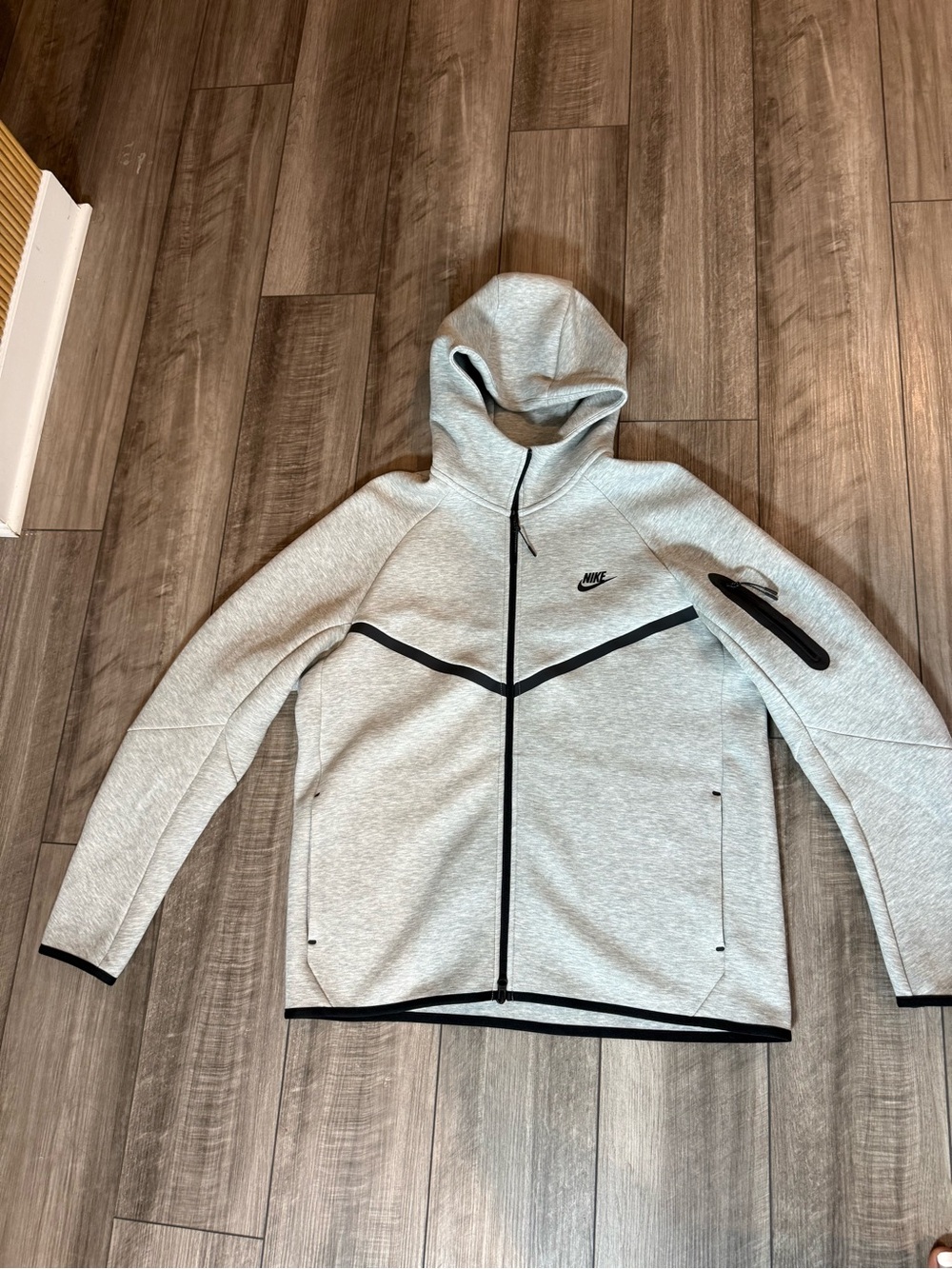Nike Men's Tech Light Gray Hooded Windbreaker with Black Trim